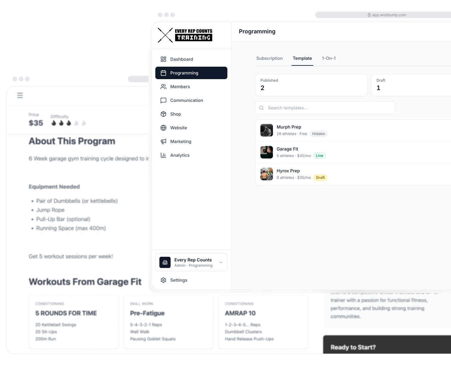 WODBumP coach platform features